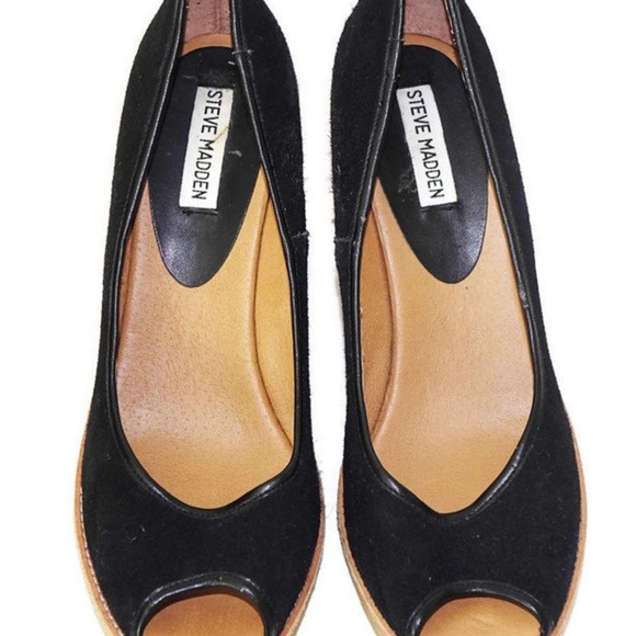Steve Madden Platform Gum Wedge Black Suede 10 - Picture 2 of 7